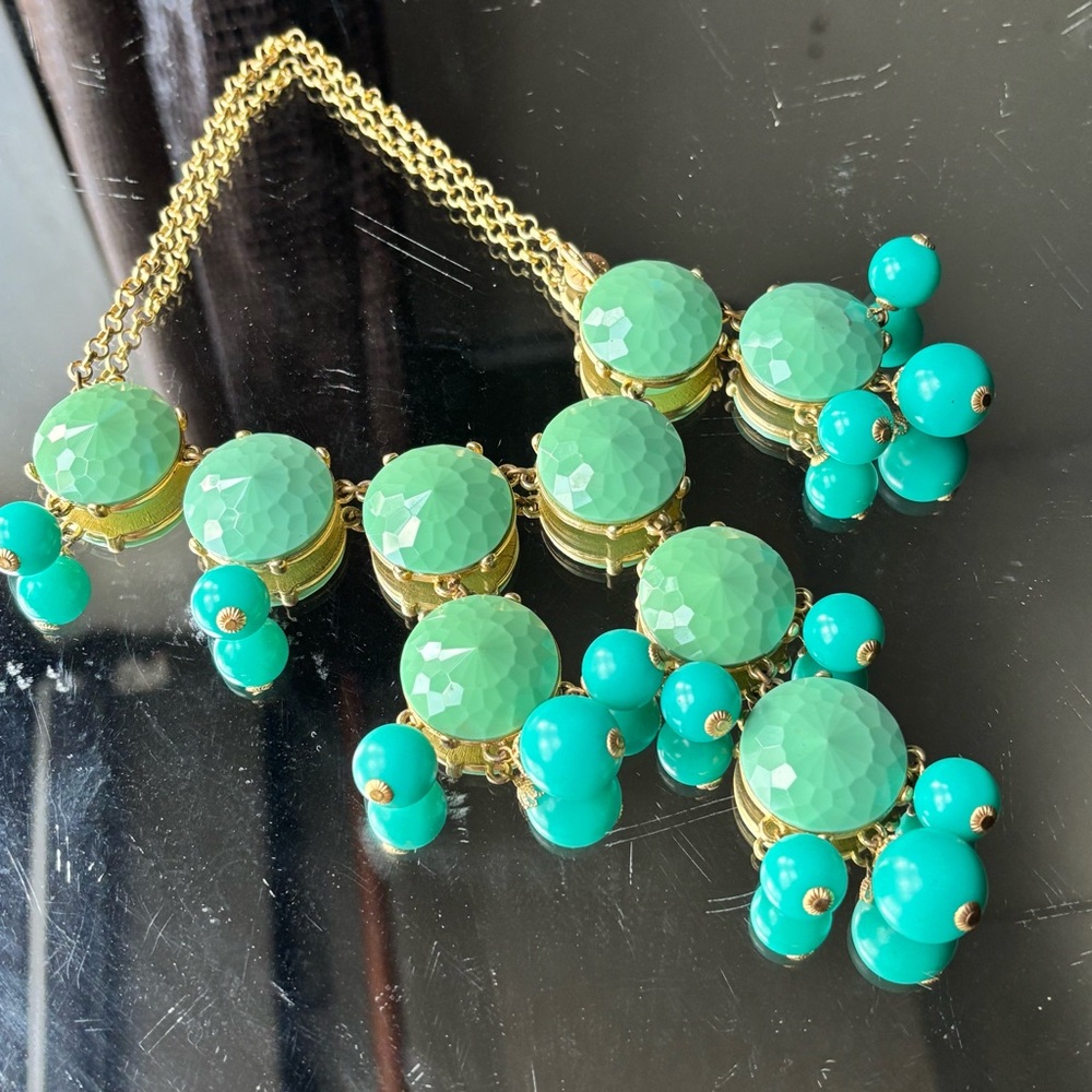 J.Crew Green and Gold Cluster Necklace with Cascading Beads - Picture 8 of 16